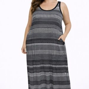 Karen Kane Women's 3X Maxi Slip Dress Black/White Sleeveless USA Geometric Print